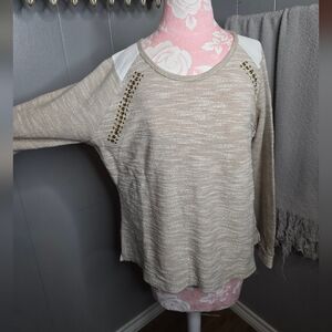 Fresh Beige Textured Sweater With Brass Stud Embellishments SZ LG
